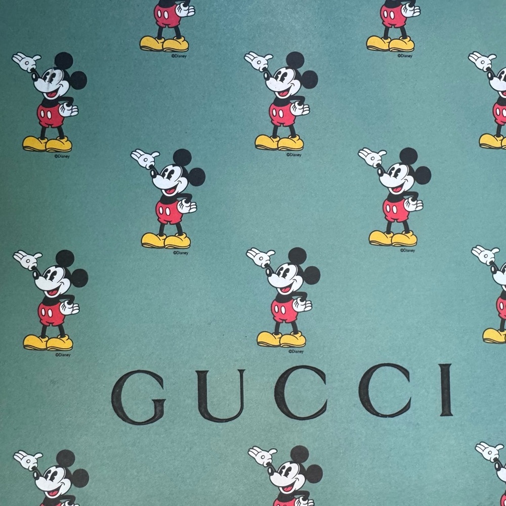Gucci Brown Monogram Mickey Mouse Low-Top Sneakers with Green Heel - Picture 5 of 6
